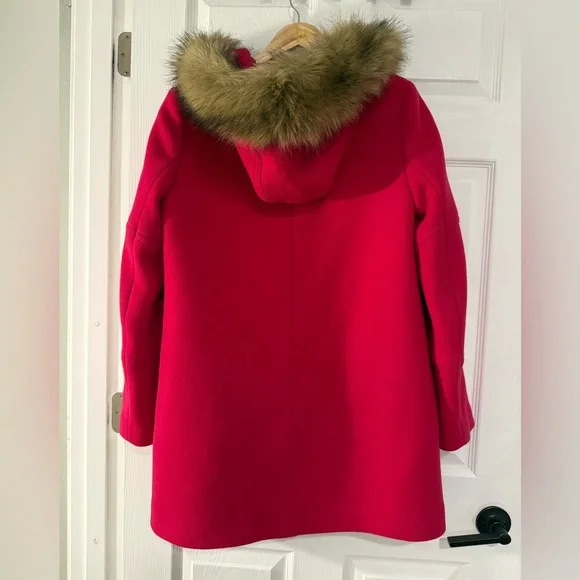 J. Crew Chateau Parka Pink Coat Stadium Cloth Wool Removable Faux Fur Collar - Picture 4 of 6